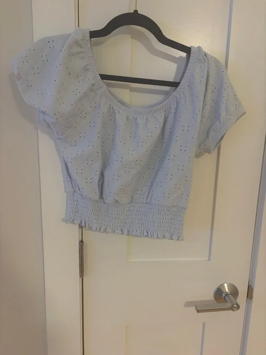 SO Light Blue Eyelet Smocked Crop Top - Picture 1 of 1